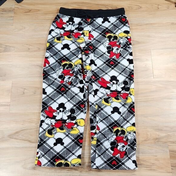 🧚‍♂️Disney Black & White Mickey & Minnie Print Fleece Pajama Pants Small - Picture 2 of 8